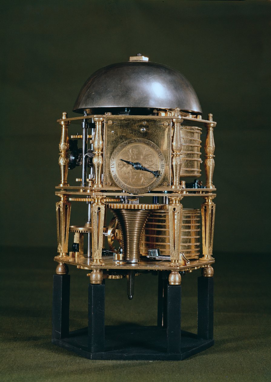 Front of a hexagonal table clock movement by Nicolas Lemaindre av French School