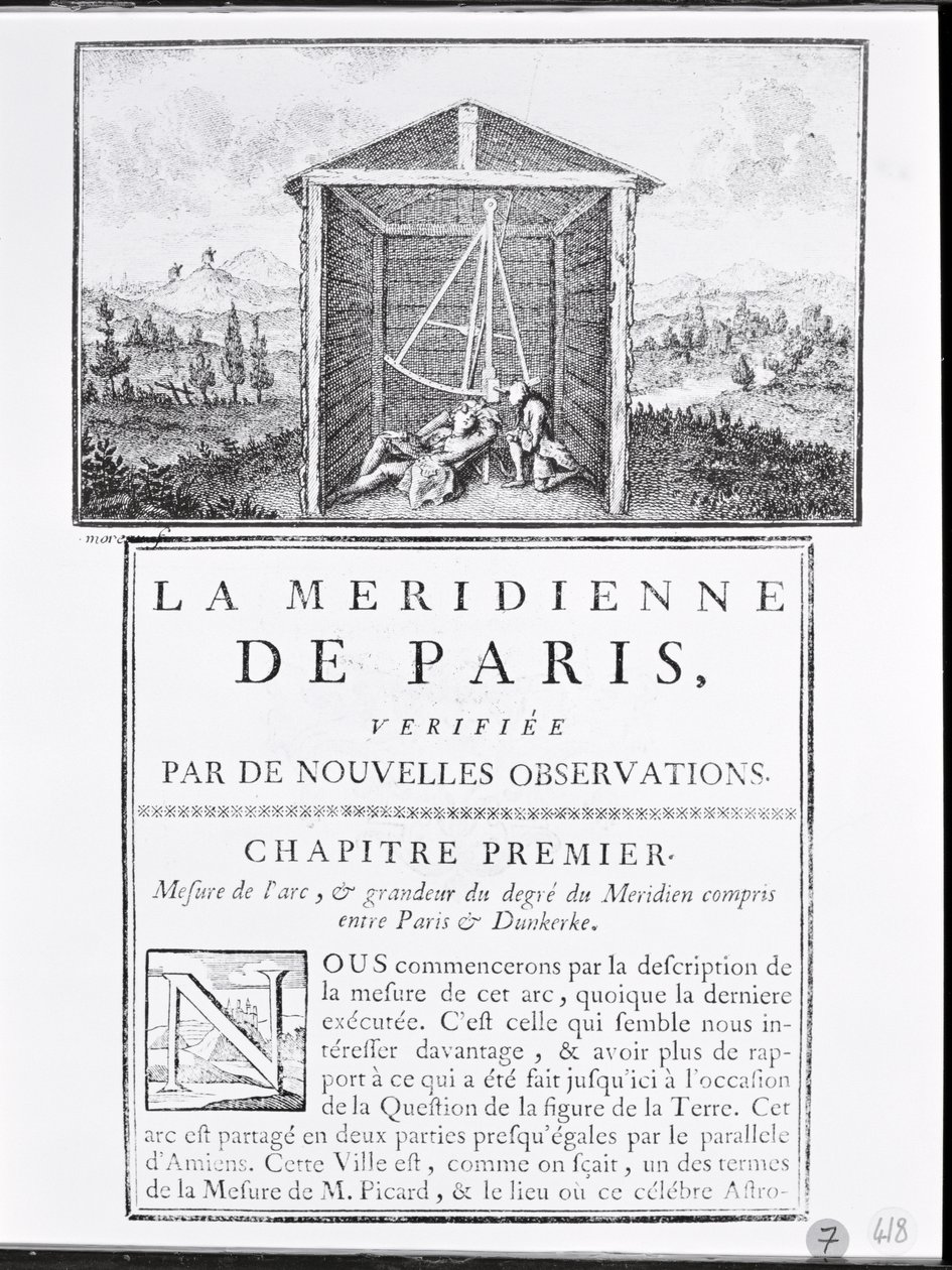 Forsiden av det første kapittelet av La Meridienne de Paris av Cesar-Francois Cassini de Thury, 1744 av French School
