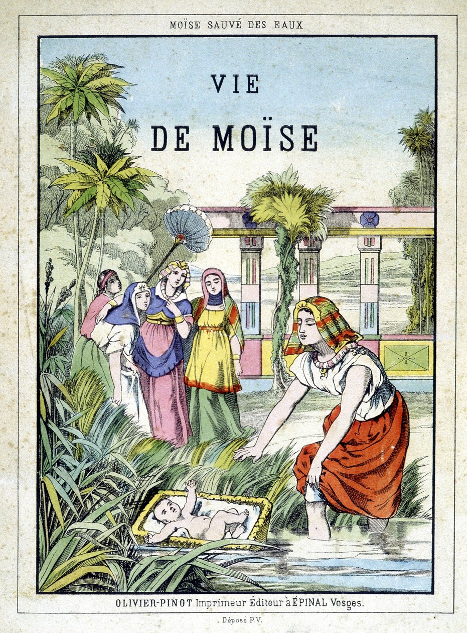 Frontispice av boken "" Life of Moses"", red. Olivier Pinot, Epinal, sent på 1800-tallet av French School