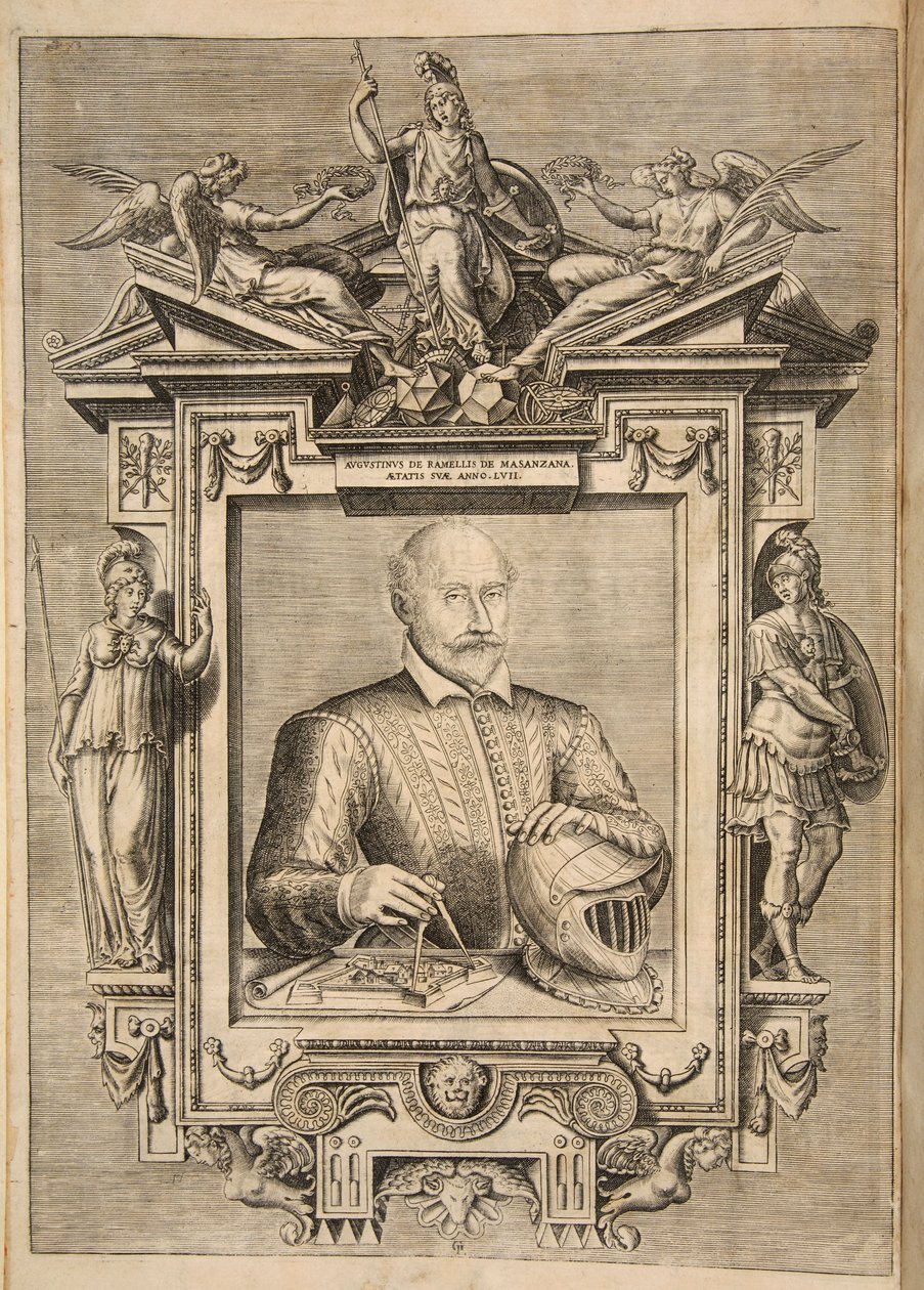Frontispice, fra The Diverse Et Artificiose Machine av Captain Agostino Ramelli, pub. 1588 Engra av French School