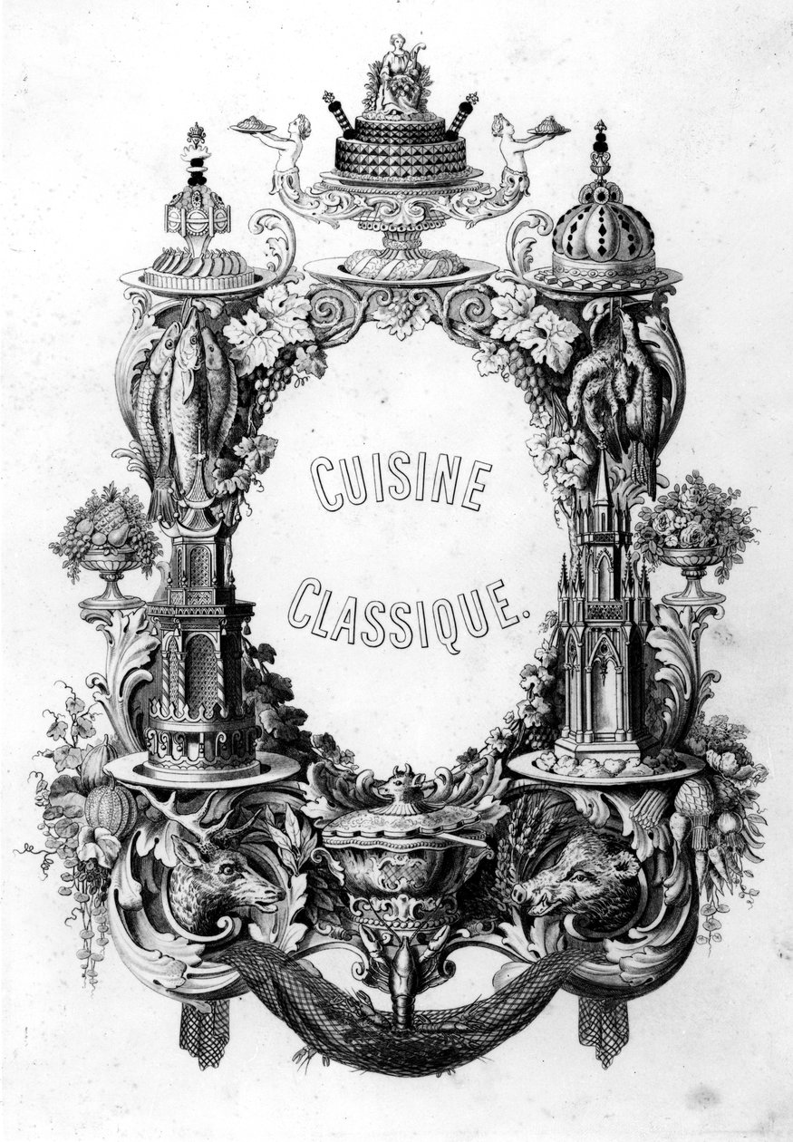 Frontispice fra Cuisine Classique av Urbain Dubois og Emile Bernard, utgave utgitt 1899 av French School