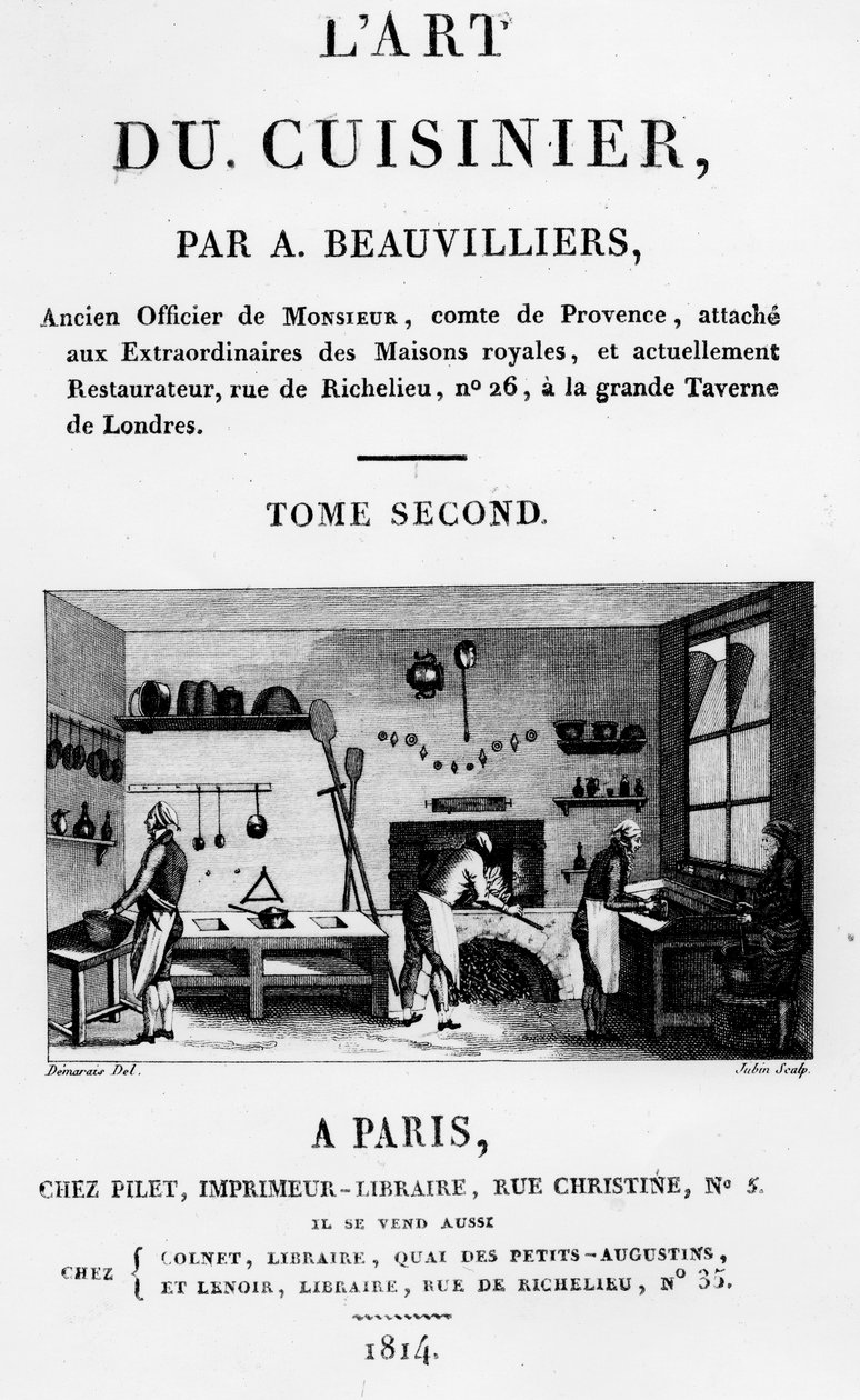 Frontispice fra LArt du Cuisinier av Antoine Beauvilliers, gravert av Jubin, utgitt 1814 av French School