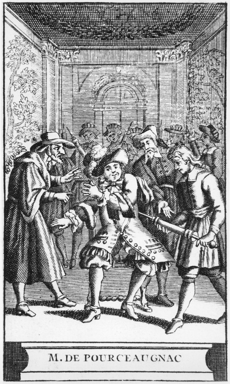Frontispice-illustrasjon fra Monsieur de Pourceaugnac av Moliere, ca. 1669 av French School