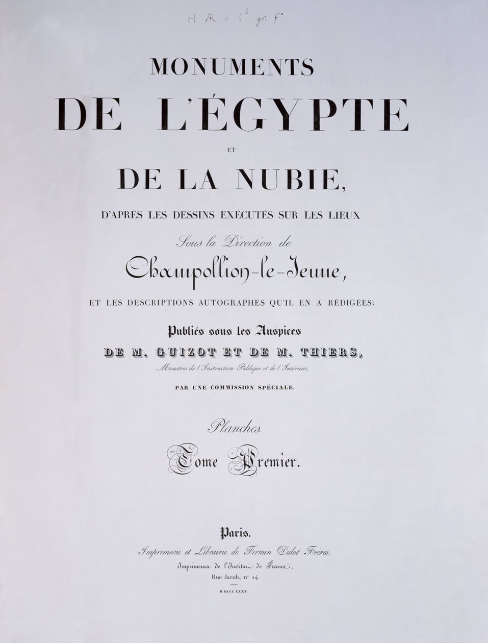 Frontispice av 1. bind av Monuments de lEgypte et de la Nubie av kunstneren, utgitt i Paris av Firmin-Didot, 1835 av French School