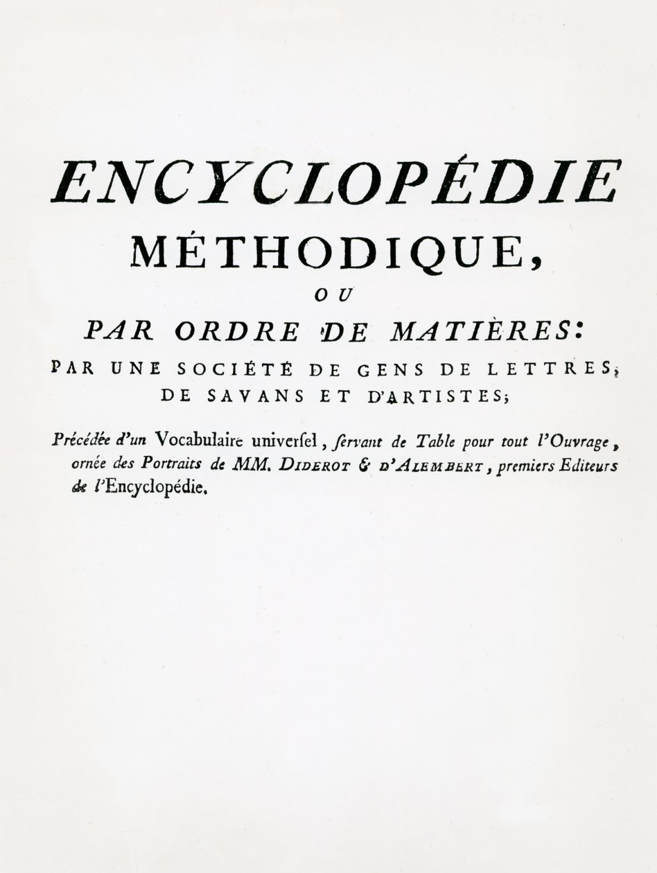 Frontispice to the Methodical Encyclopedia by Order of Subject Matter, redigert av Denis Diderot og Jean Le Rond DAlembert, utgitt 1782 (trykk) av French School