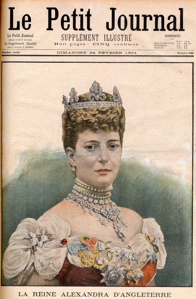 Forsiden til den franske avisdronningen Alexandra av England (1844-1925) kone til kong Edward VII «Le Petit Journal» 24. februar av French School