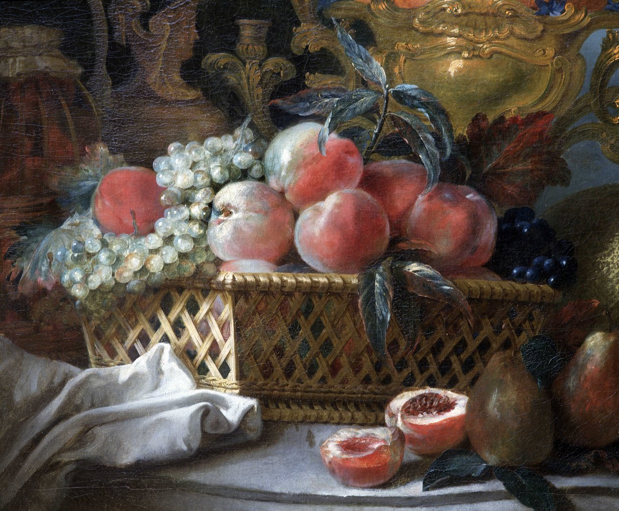Fruktvase og kurv (detalj). ca. 1770 (olje på lerret) av French School
