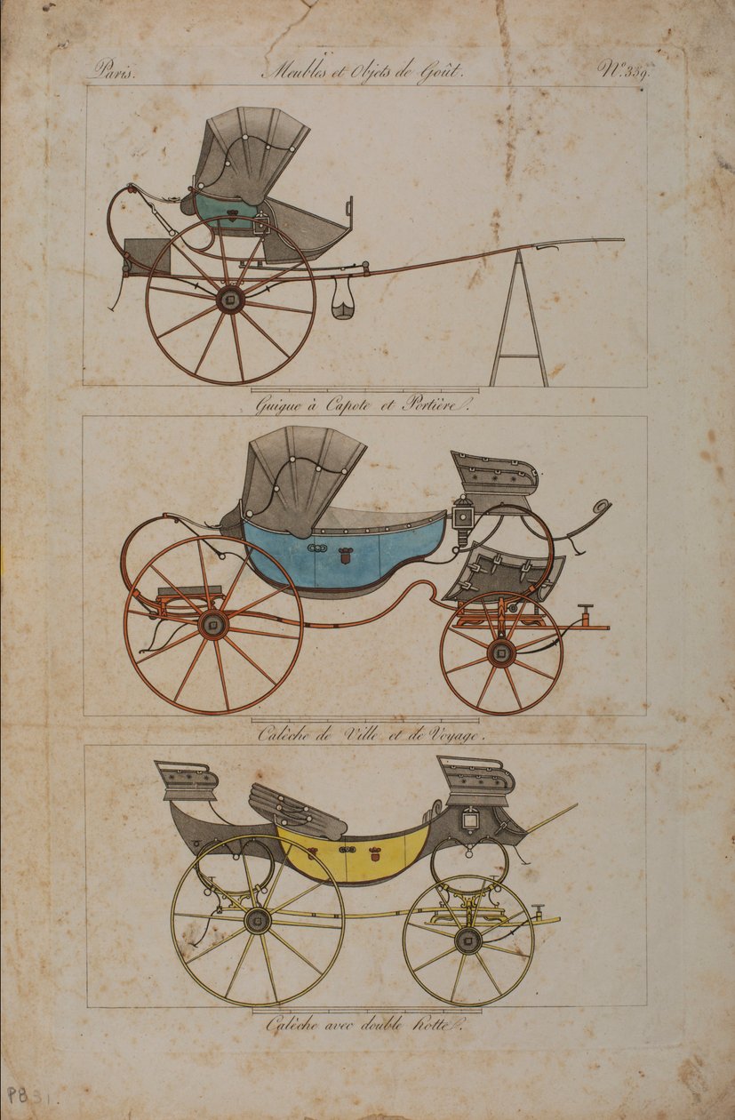 Møbler og smaksgjenstander, nr. 32, Phaeton Simple (farget gravering) av French School