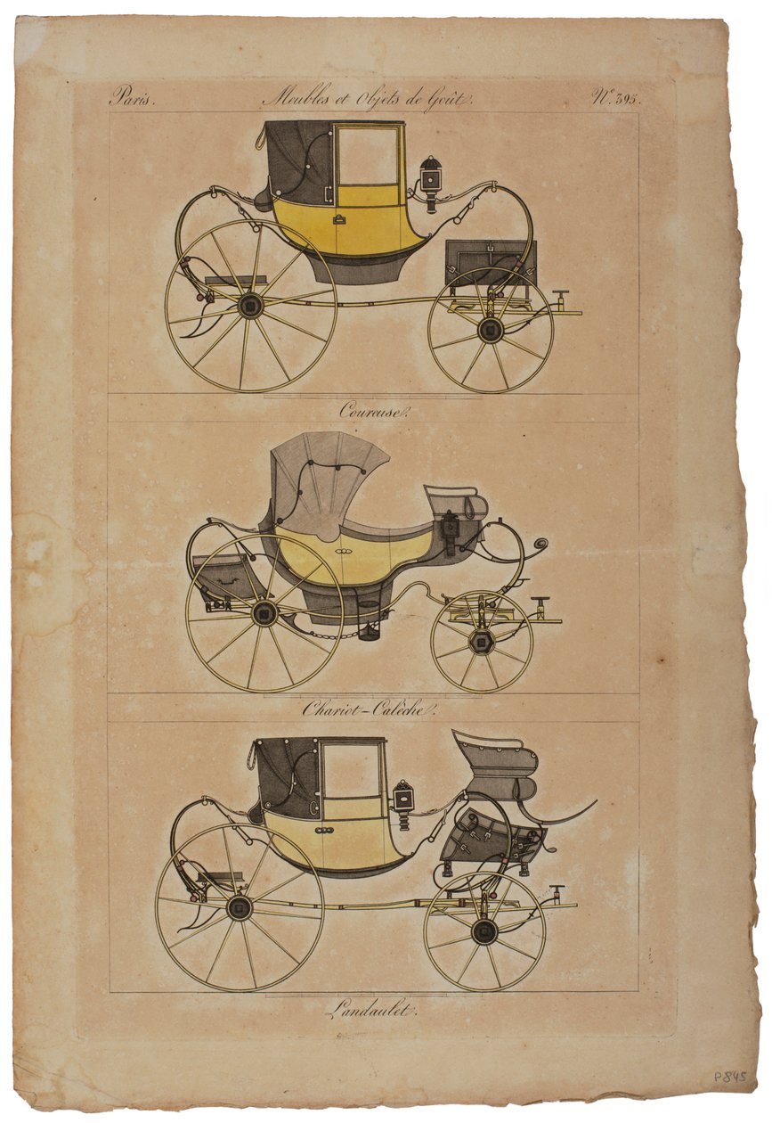 Møbler og smaksgjenstander, nr. 32, Phaeton Simple (farget gravering) av French School