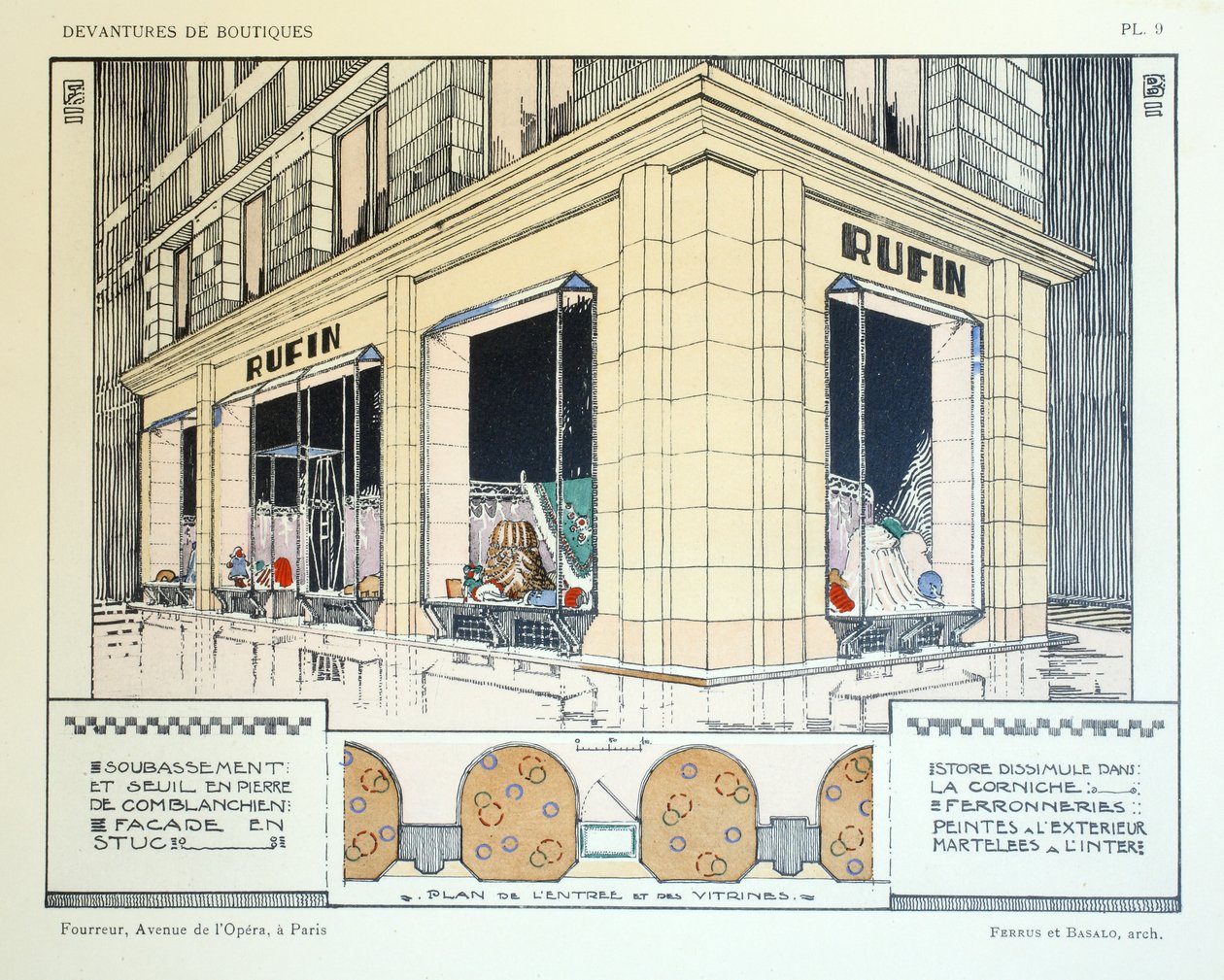 Furrier, plate 9, illustrasjon fra Devantures de Boutiques av Louis-Pierre Sezille, Paris, 1927 av French School