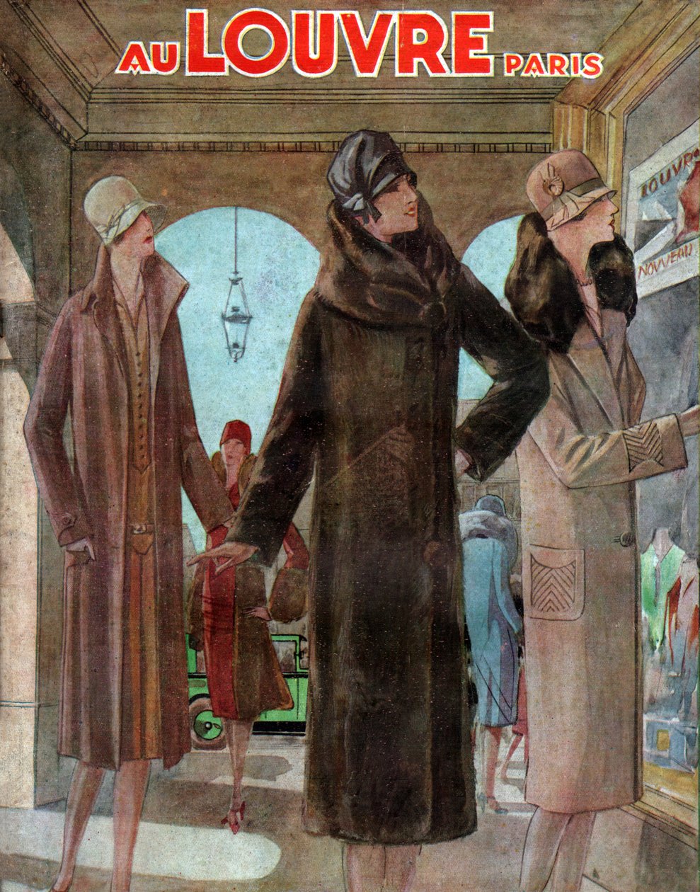 Furs rue de Rivoli, Paris. 1928 (gravering) av French School