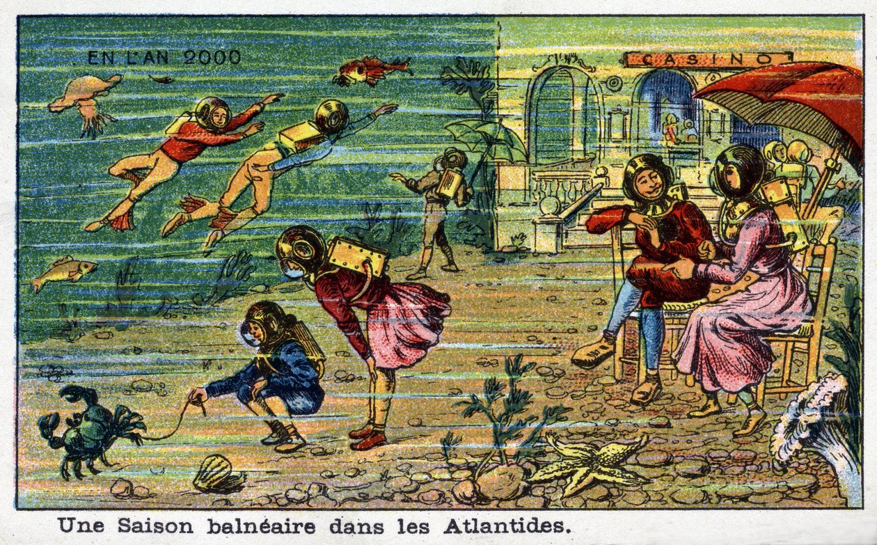 Futuredays: A Nineteenth Century Vision of the Year 2000 - Serie "" In the Year 2000": A Seaside Season in Atlantis. Kromolitografi av Villemard av French School