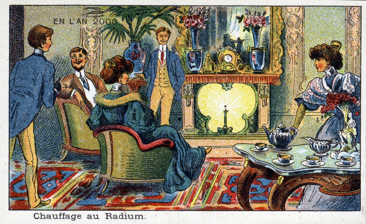 Futuredays: A Nineteenth Century Vision of the Year 2000-serien: Radiumoppvarming. Kromolitografi av Villemard av French School