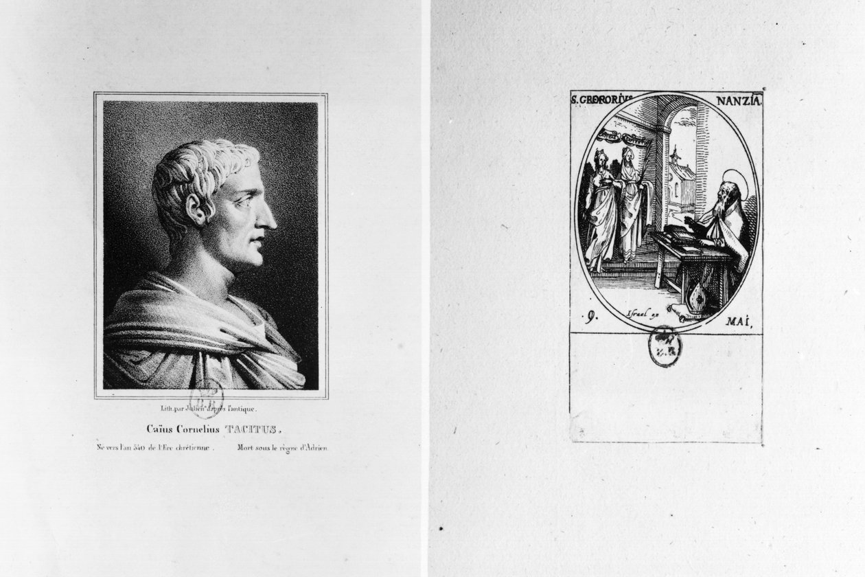 Gaius Cornelius Tacitus (56-c.120 e.Kr.) gravert av Julien og St. Gregor av Nazianzus (ca. 329-c.390) gravert av Israel av French School