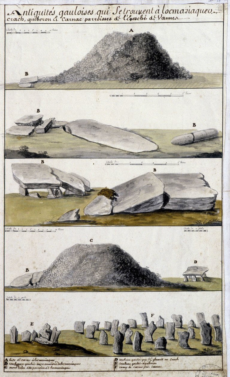 Galliske antikviteter lokalisert i Locmariaquer, Crash, Quiberon og Carnac, prestegjeld i Eveche de Vanne - i "" Historisk, topografisk og naturlig beskrivelse av Bretagne"" av Robien av French School