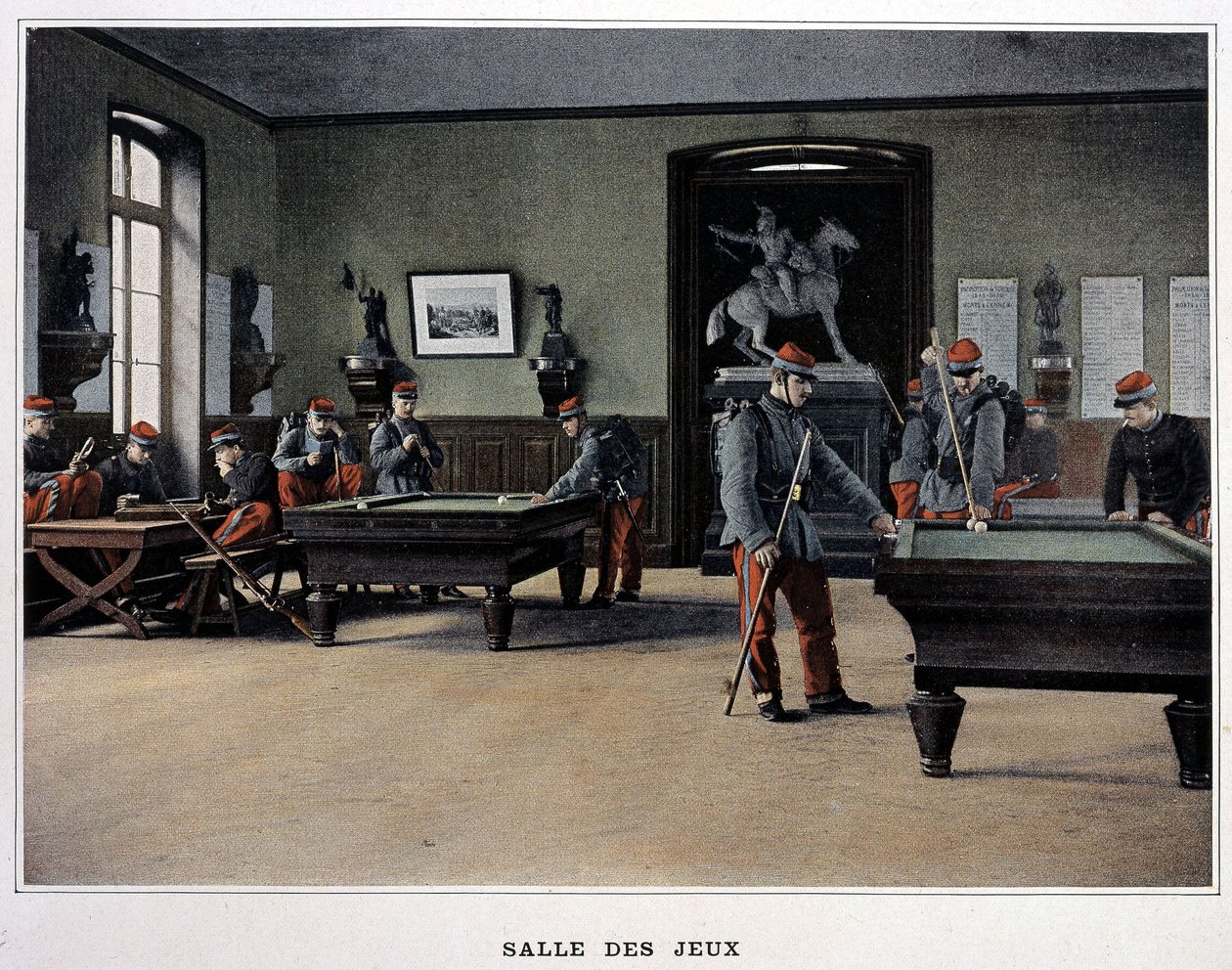 Lekerom: soldater som spiller biljard og fra - i "Album militaire"" - infanteri av French School