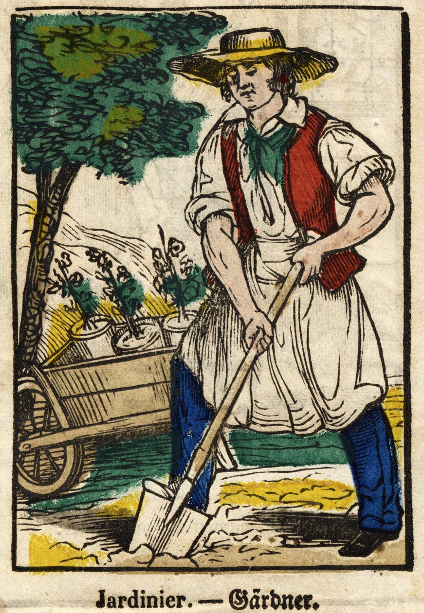 Gartner; Serie om handel, bilde av Epinal fra 1800-tallet. av French School