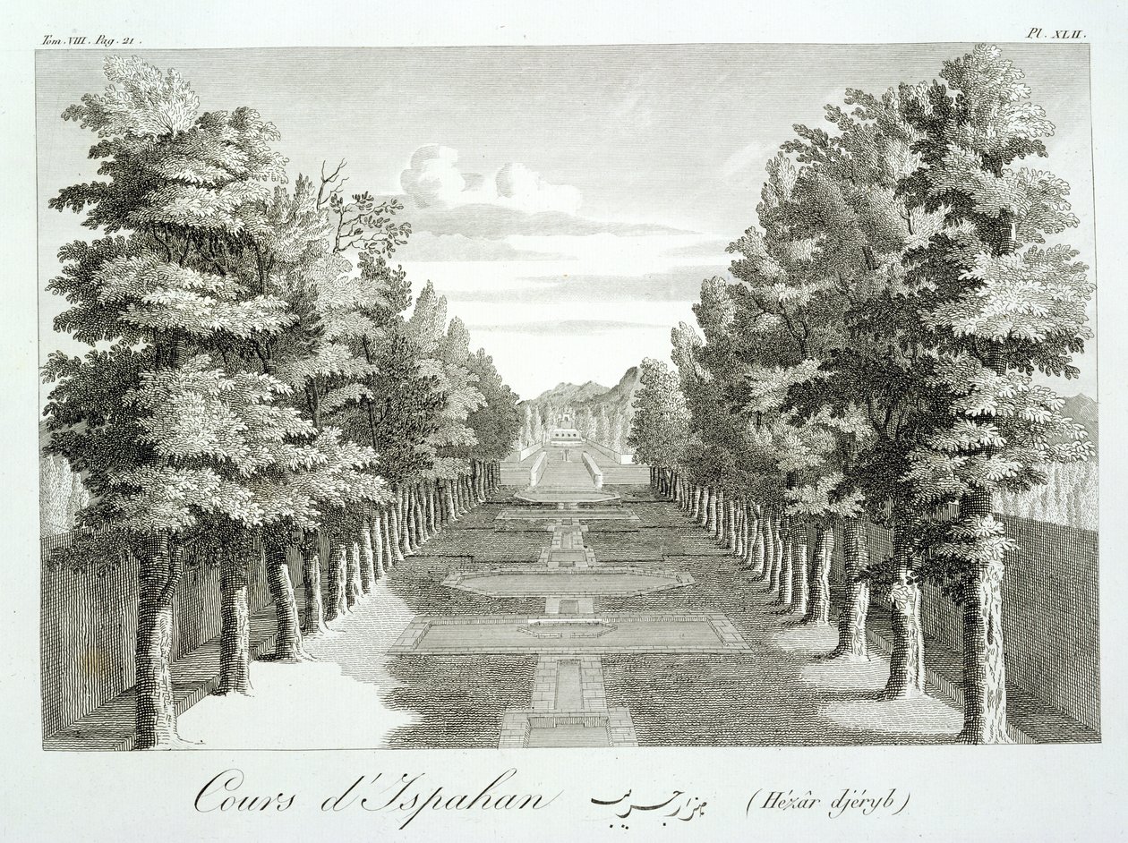 Hager ved Tshehar-Bagh, Isfahan, fra Voyages du Chevalier Chardin en Perse, et autres Lieux de l