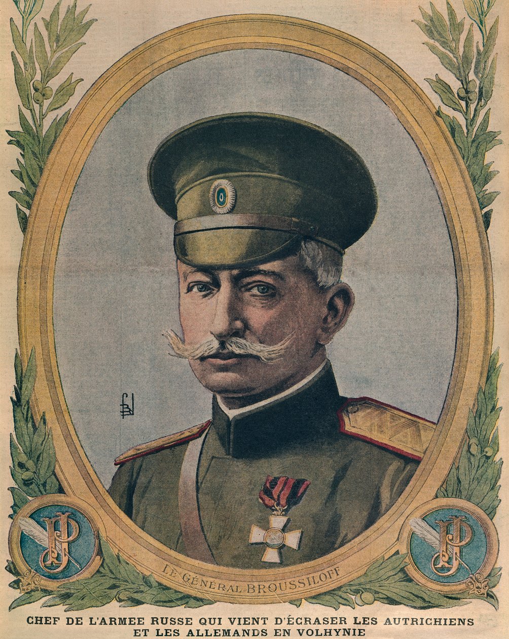 General Aleksei Brusilov, sjef for den russiske hæren som knuste østerrikerne og tyskerne i Volhynia, forsideillustrasjon fra Le Petit Journal, 2. juli 1916 av French School
