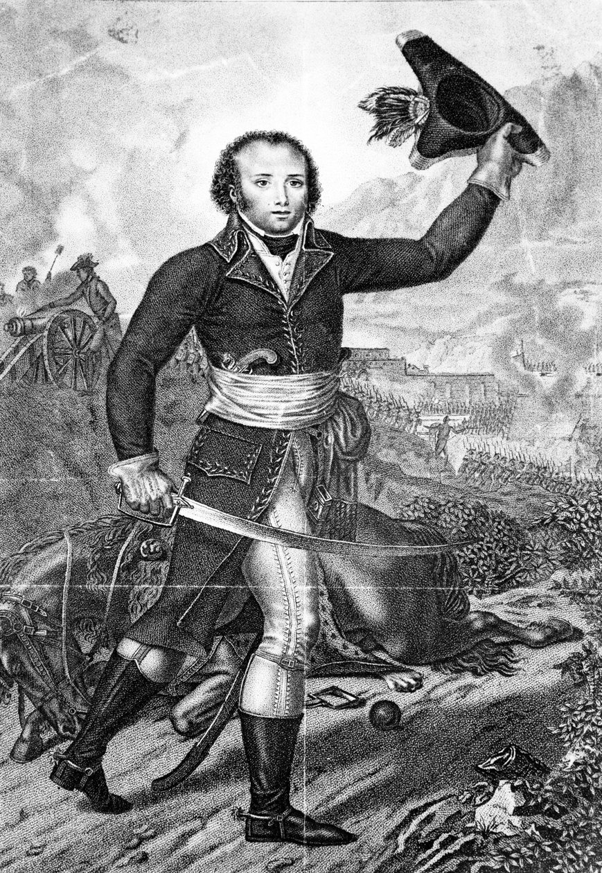 General Alexandre Dumas i fransk republikansk uniform på slagmarken, ca. 1797 av French School