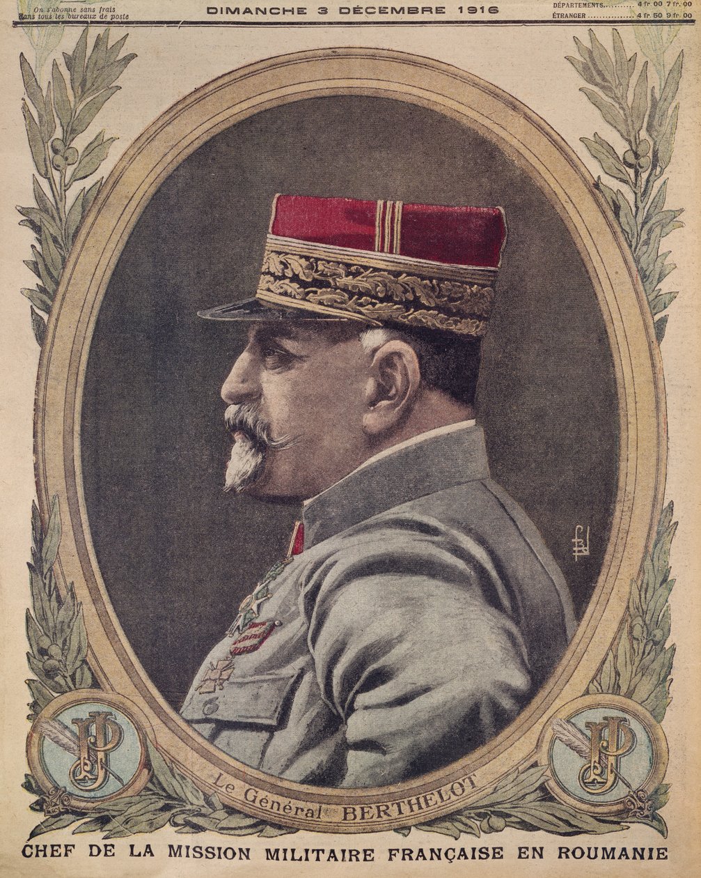 General Berthelot, sjef for den franske militærmisjonen i Romania, forsideillustrasjon fra Le Petit Journal, bilagsillustre, 3. desember 1916 av French School