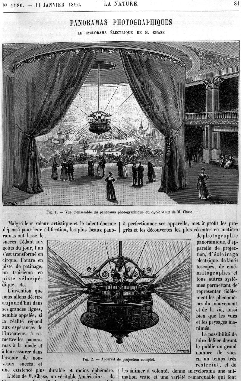 Generelt syn på Chase Electric Cyclorama, hentet fra La Nature, 1896 av French School