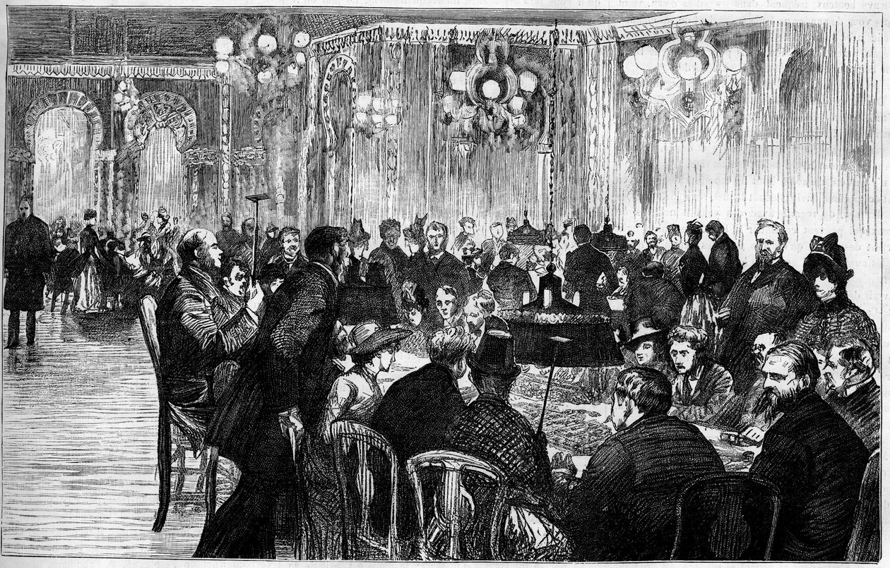 General view of the gaming room of the casino of Monte Carlo (Monte-Carlo). Engraving in “” Le Monde Illustré”” av French School