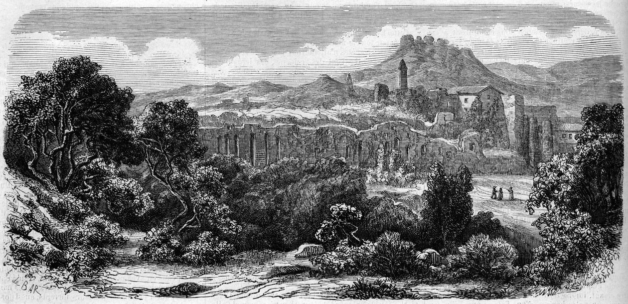 Generell oversikt over ruinene av Chartreuse av Laverne (1100-tallet). Var (83) av French School
