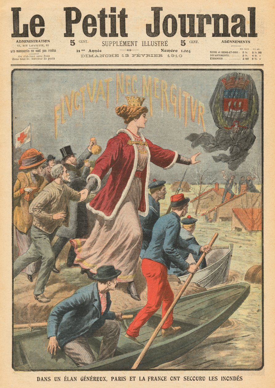 Generøsitet fra byen Paris og Frankrike til å redde ofrene for flommene, illustrasjon fra 