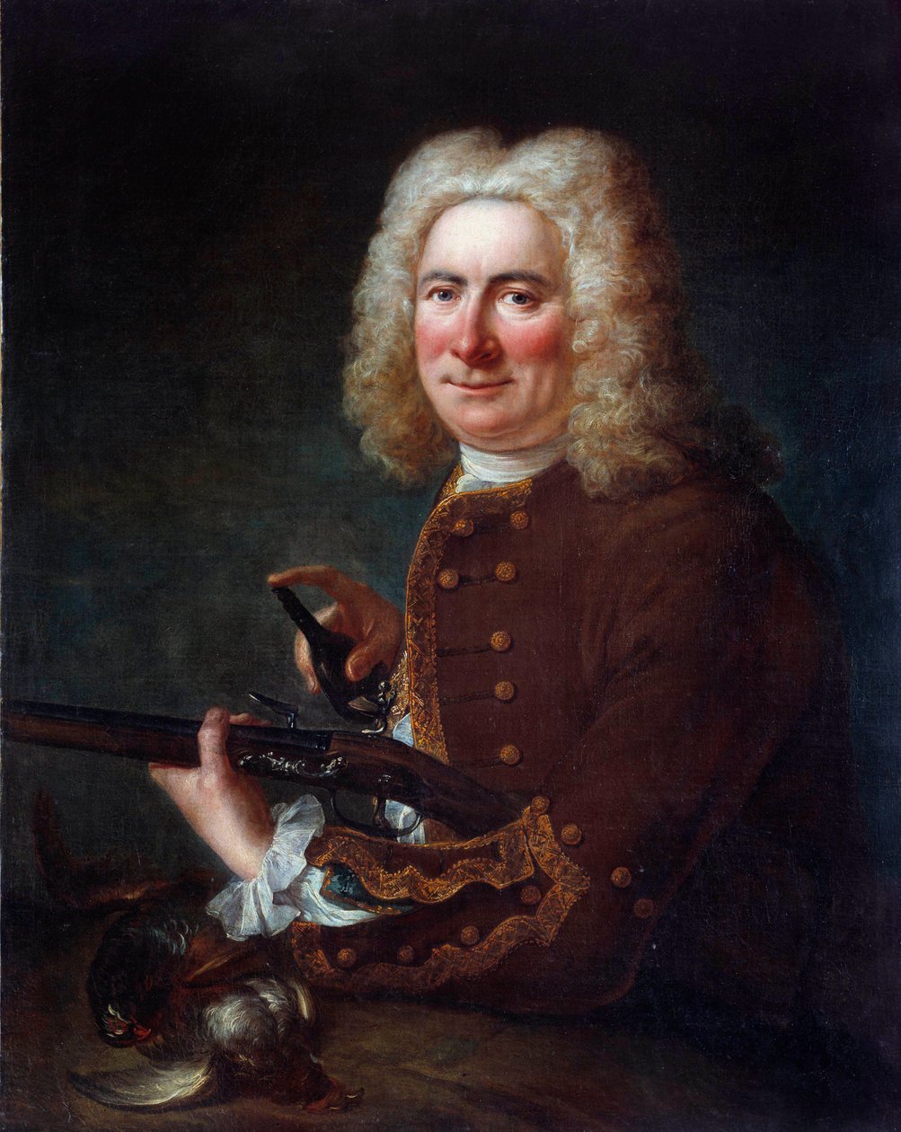 Gentleman med flintrifle. Anonymt maleri fra 1700-tallet. Gien, Musee de la chasse - Gentleman med en flintlåspistol. Anonymt maleri fra 1700-tallet. Jaktmuseet, Gien, Frankrike av French School