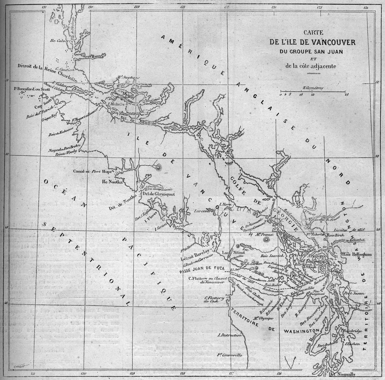 Geografisk kart over Vancouver Island av French School