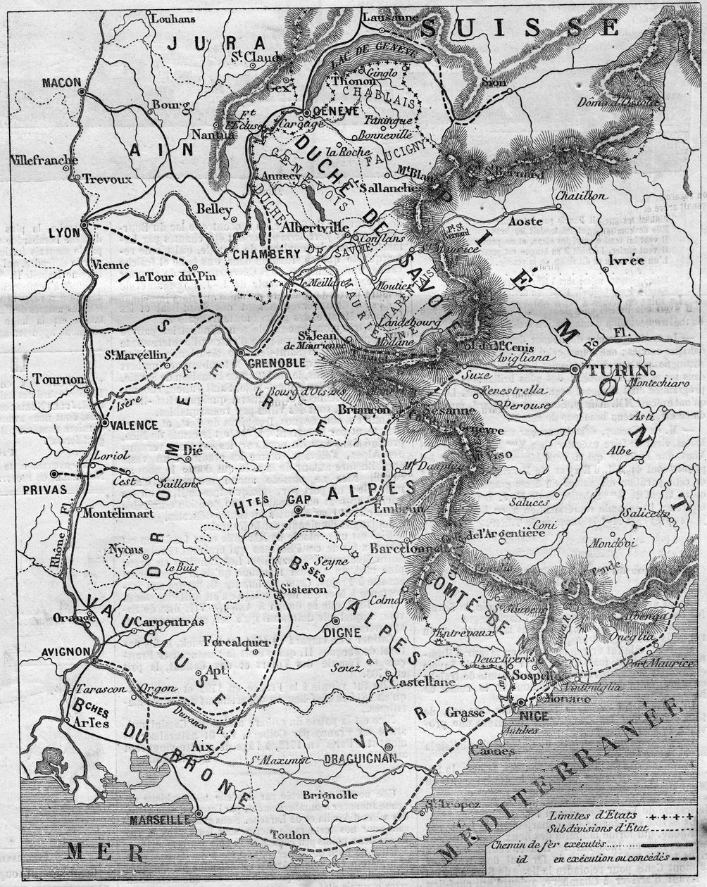 Geografisk kart over Duche de Savoie og greven av Nice av French School