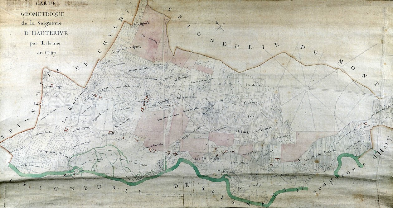 Geometrisk kart over seigneury of Hauterive av Labrune i 1787. av French School
