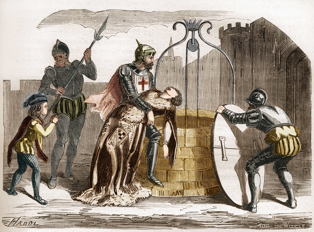 Gilles de Rais (Retz or Rays) (1404-1440), marechal of France makes his wife perir. Engraving in “The history of prostitution and debauche among all the peoples of the world from antiquity to the present day” by Dr. Th. -F. Debray. 1879. av French School