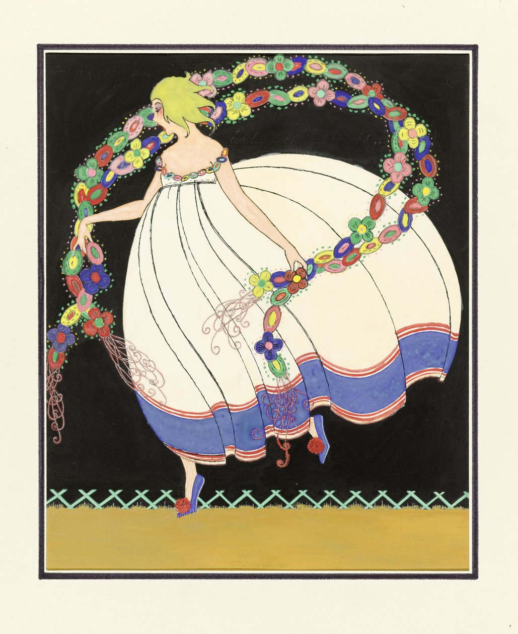 Jente danser med en dobbel krans, pub. 1920 av French School