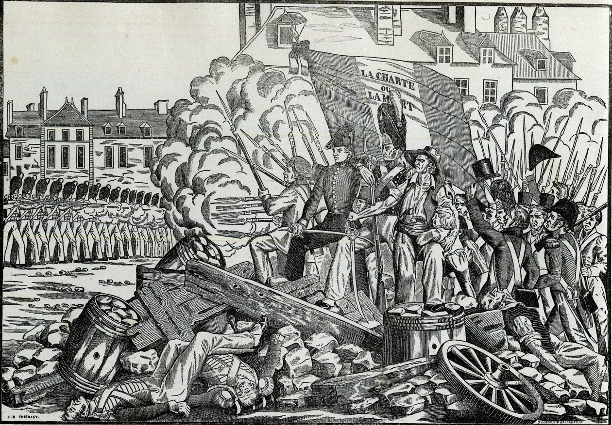 Glorious and memorables fights of July 1830 in the Paris City Hall district - Revolution de 1830 - The battles in the days of July 1830 in Paris. av French School