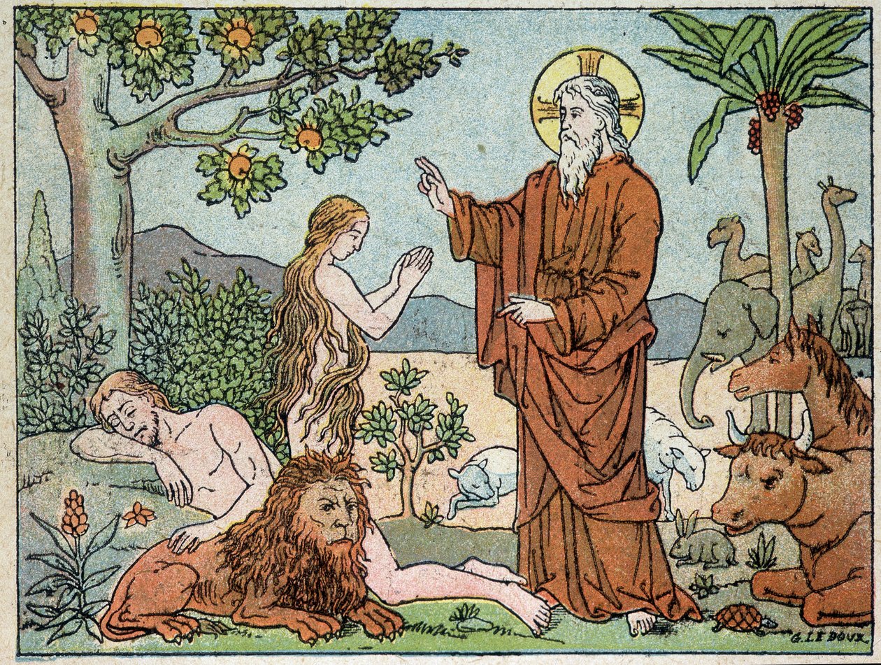 Gud: 6. skapelsens dag - i "" Hellig historie i 120 bilder", red. Maison de la Bonne Presse, Paris av French School