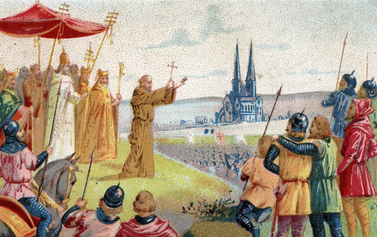 Gud vil ha det! Eremitten Peter som forkynner korstoget (1095 - 1099) Kromolitografi fra slutten av 1800-tallet. av French School