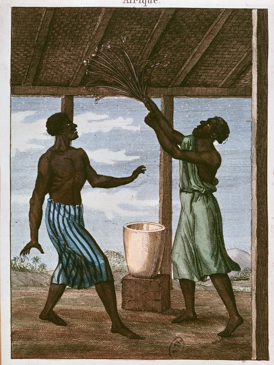Gold Coast svart konsulterer sin skjebne, 1812 (fargegravering) av French School