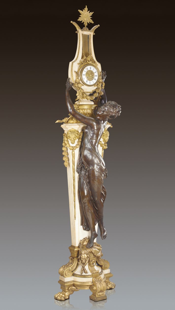 Grande Horloge, en viktig og monumental pidestallklokke, designet av Frederic Piat og utført av Maison Millet, Paris, ca. 1890 (ormolupatinert bronse og carraramarmor) (se også 362833) av French School