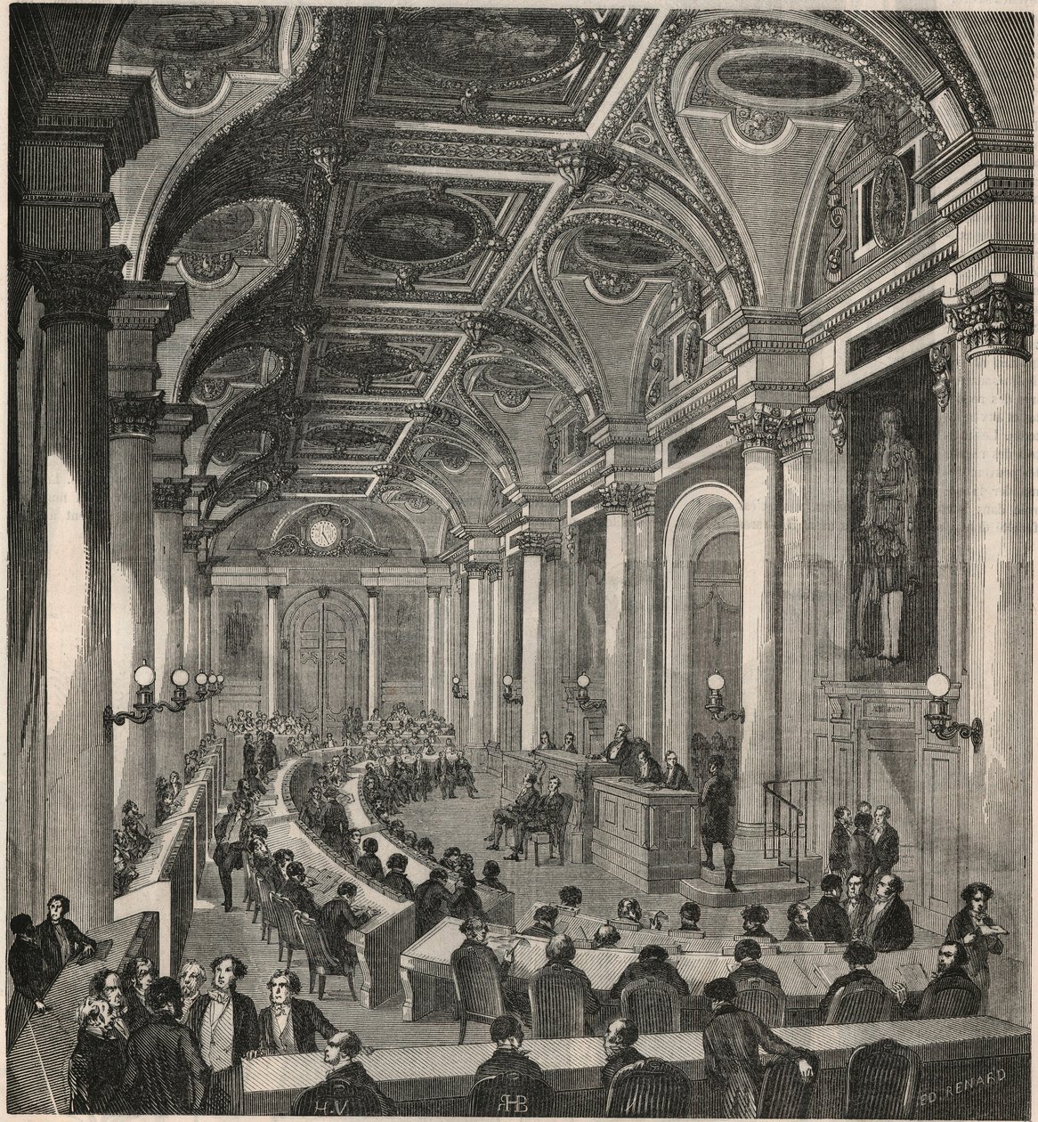 Stort møterom ved statsrådet i Paris - Gravering i "Tableau-de-Paris" av Edmond Texier 1852 av French School