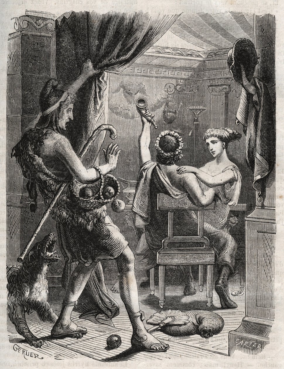 Greek mythology: “” This cry was made by Paris””. Paris surprises Helene with Peritanus. Engraving from 1871 in “Histoire Des Cocuses Celebres”” by Henry de Kock (1819-1892). av French School