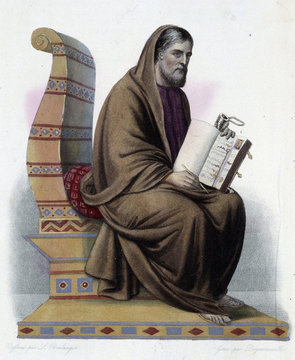 Gregoire de Tours (538-594) biskop av Tours og historiker av kirken - i "" Le Plutarque francais"", av Mennechet, Paris av French School