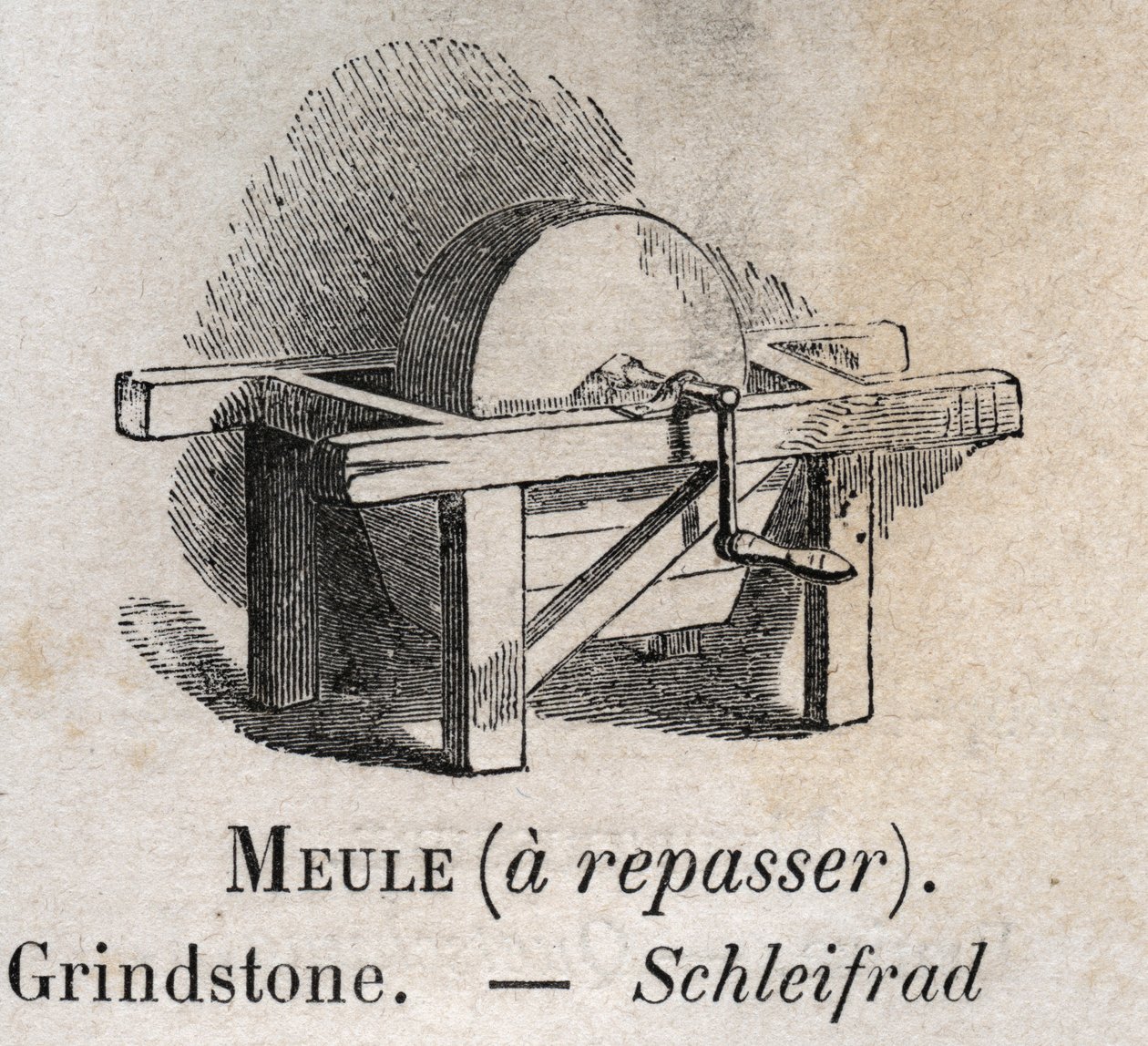 Grindstone i "" vokabularet illustrerer vanlige ord"" av Armand Le-Brun. 1890 av French School