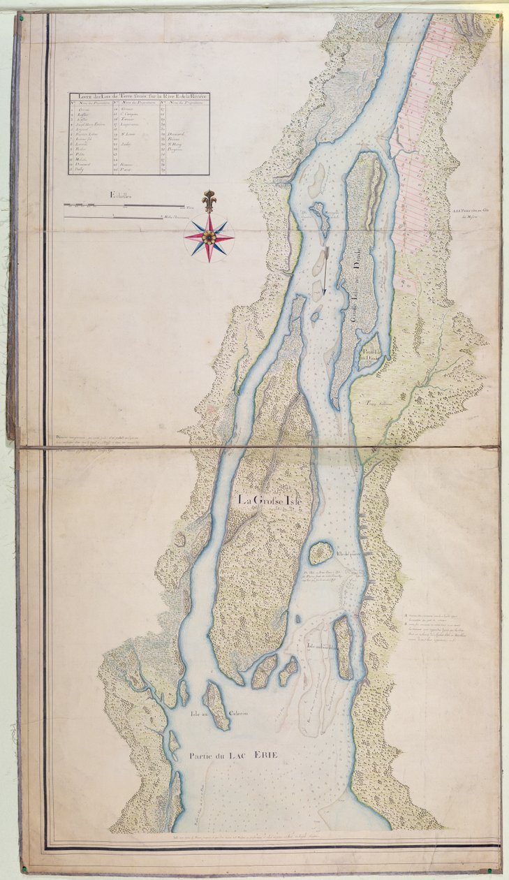 Grosse Isle og en del av Lake Erie, 1796 (penn, blekk og wc på papir) av French School
