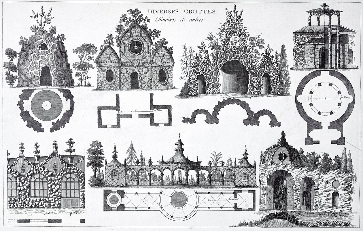 Grottedesign fra Anglo-Chinese Gardens av George Louis Le Rouge, utgitt 1775-78 av French School