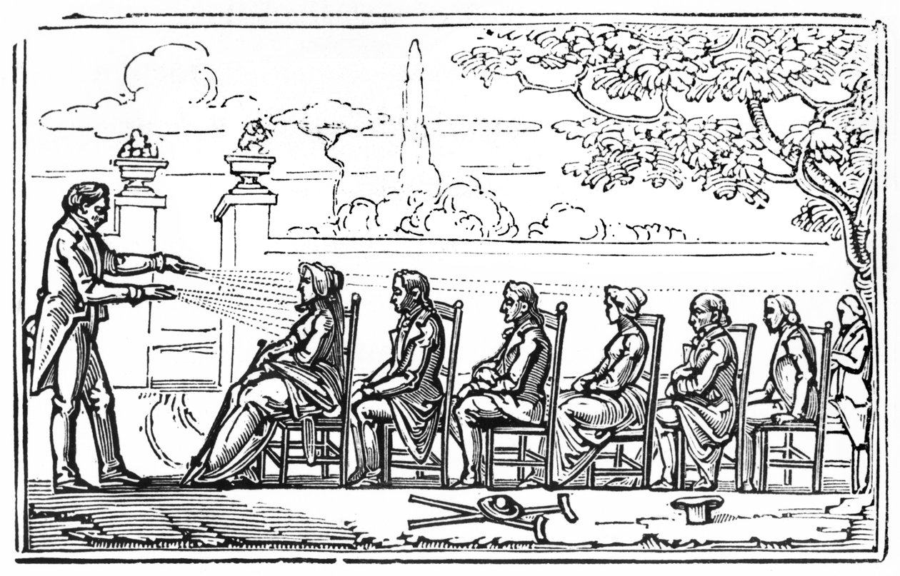 Gruppemagnetisk terapi, illustrasjon fra Therapeutique Magnetique av Baron du Potet, 1863 av French School