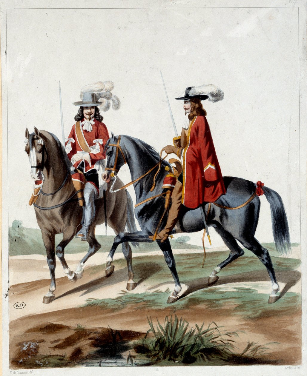 Kongens vakter. Gravering av 1660. Paris, Dekorativ kunst av French School