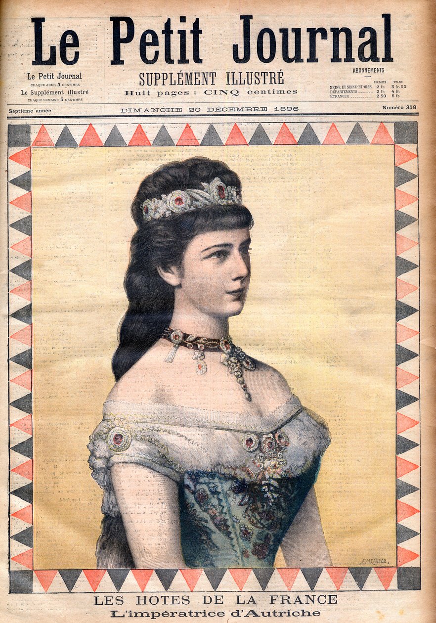 Gjester i Frankrike: Keiserinne Elisabeth (Sissi), konsort av Francis Joseph I av Østerrike i "Le Petit Journal" 20. desember 1896 (gravering) av French School