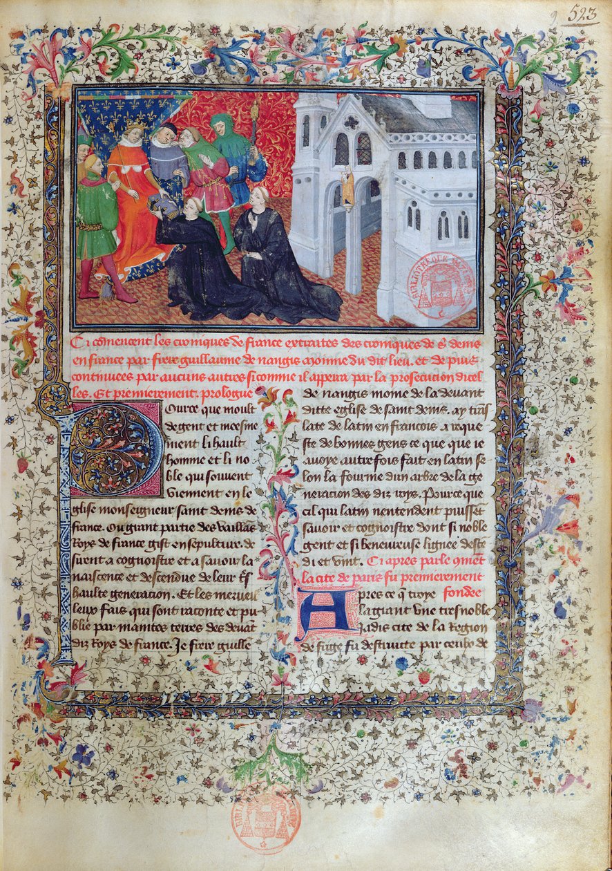Guillaume de Nangis (d.130003) presenterer sin bok til Philippe IV (1268-1314) le Bel, konge av Frankrike fra 1285-1314 av French School